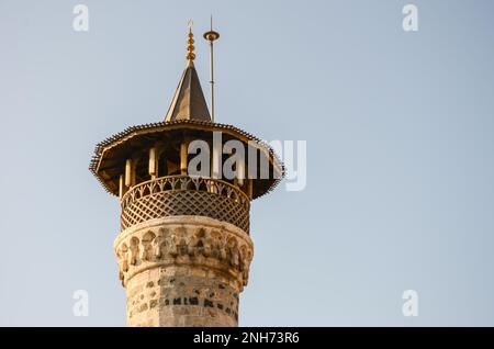 Dettaglio del minareto architettonico della Moschea di Sarimiye, Antakya, Hatay, Turchia (2013) Foto Stock