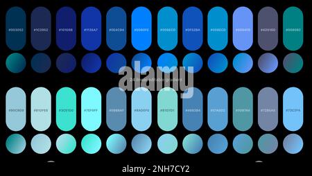 Set di sfumature blu, moderne combinazioni di colori e sfumature. Illustrazione Vettoriale