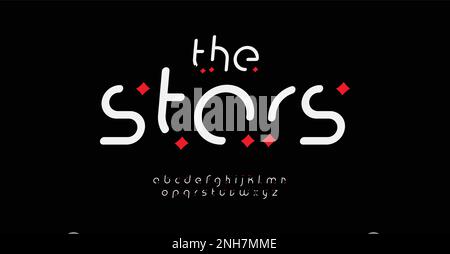 Alfabeto digitale della tecnologia dei dati, lettere rotonde di Star sans serif, carattere futuristico minimalista per il logo della galassia spaziale, titolo futuro, tipografia hud creativa Illustrazione Vettoriale