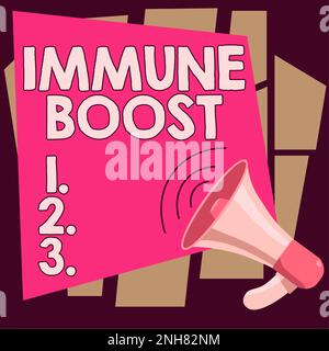Segnale che mostra il Boost immunitario. Concetto di Internet essere in grado di resistere a una particolare malattia prevenendo lo sviluppo di agenti patogeni Foto Stock