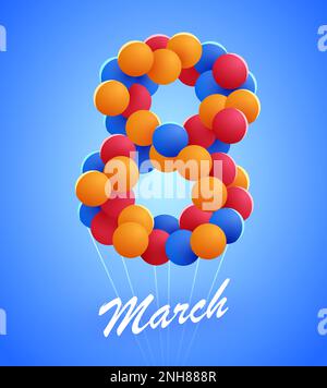 Banner Internazionale della Giornata della Donna. Volantino di marzo 8 con palloncini. Illustrazione vettoriale Illustrazione Vettoriale
