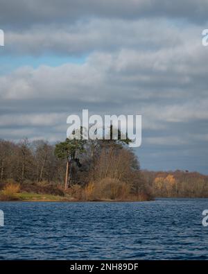 Acqua di Alton (serbatoio di Alton) in una giornata di sole nel mese di febbraio. Colori caldi di alberi, cielo blu. Foto Stock