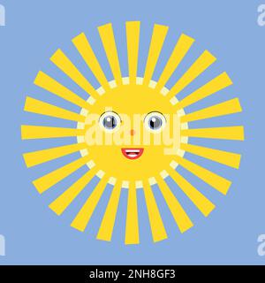Divertente sole icona illustrazione isolato su sfondo blu cielo. Stile piatto. Vettore felice illustrazione del cartone animato del sole Illustrazione Vettoriale