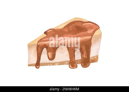 Cheesecake vettoriale versato con caramello. Illustrazione di prodotti alimentari acquerelli disegnati a mano per menu' e caffe'. Isolato su sfondo bianco Illustrazione Vettoriale