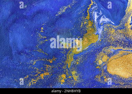 Inchiostro blu, colore viola. Sfondo acquerello per il design. Texture ad alta risoluzione dipinta a olio per il testo. Sfondo senza interruzioni. Brushstrok blu Foto Stock