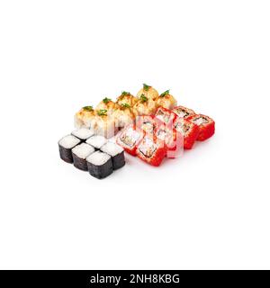 Set panini al forno sushi California, formaggio al forno sfondo bianco isolato Foto Stock