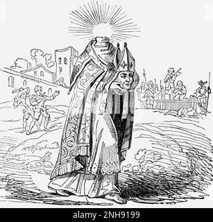 Denis di Parigi è stato un martire cristiano e santo del 3rd° secolo. È il santo patrono di Parigi. Questo legno lo mostra rivestito nella veste del vescovo, portando la testa tra le braccia dopo il martirio per decapitazione. Illustrazione, 1826. Foto Stock