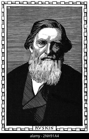 John Ruskin (1819-1900), scrittore, filosofo e critico d'arte inglese dell'epoca vittoriana. Legno di Robert Bryden (1865-1939), artista e scultore scozzese, 1901. Foto Stock