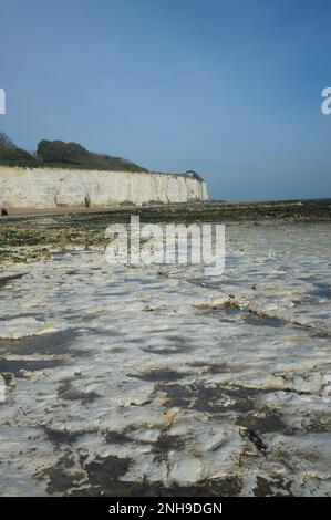 Piscine di gesso rock a Stone Bay, Broadstairs, kent in inverno Foto Stock