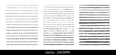 Linea sottolineata. Impostare le linee di strike colore nero isolato su sfondo bianco. Pennellate a strisce. Cerotto mani matite strisce. Raccolta di marker Illustrazione Vettoriale