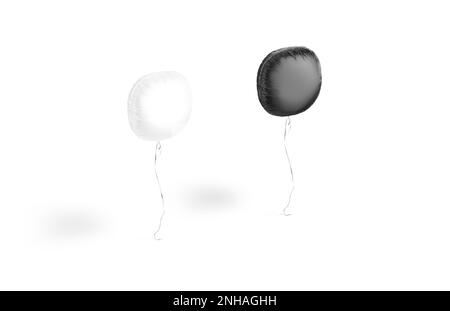 Nero e bianco palloncino angoli quadrati mockup, vista laterale, rendering 3D. Aria vuota levitate ballon per la data presente mock up, isolato. Deco trasparente Foto Stock