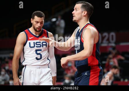 7 AGOSTO 2021: Thomas Heurtel di Francia nella finale di pallacanestro maschile tra Stati Uniti e Francia ai Giochi Olimpici di Tokyo 2020 (Foto di Mickael Chavet/RX) Foto Stock