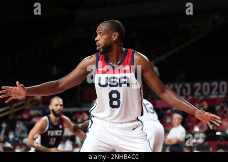 7 AGOSTO 2021: Khris Middleton degli Stati Uniti nella finale di pallacanestro maschile tra Stati Uniti e Francia ai Giochi Olimpici di Tokyo 2020 (Foto di Mickael Chavet/RX) Foto Stock