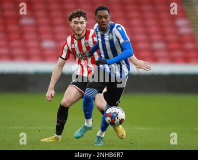 Sheffield, Inghilterra, 20th febbraio 2023. Durante la partita della Professional Development League a Bramall Lane, Sheffield. L'immagine di credito dovrebbe essere: Simon Bellis / Sportimage Foto Stock