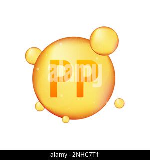 Vitamina PP oro brillante icona. Acido ascorbico. Illustrazione del vettore Illustrazione Vettoriale