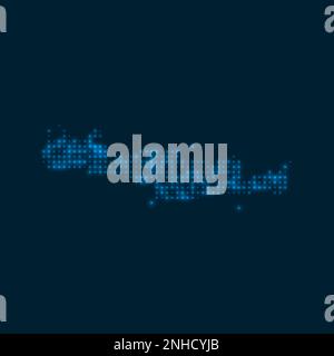 Creta mappa luminosa punteggiata. Forma dell'isola con bulbi blu luminosi. Illustrazione vettoriale. Illustrazione Vettoriale