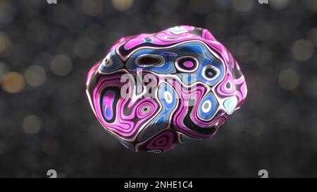 3D forma liquida iridescente liscia astratta. Palla trasformante con ondeggiature sul vento. Foto Stock