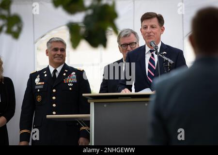 Timothy Liston, console generale degli Stati Uniti di Monaco, parla durante un evento celebrativo del 4th luglio a Norimberga, Germania, 29 luglio 2022. Quest'anno segna oltre 75 anni di amicizia e cooperazione transatlantica tra Germania e America a Norimberga. Foto Stock