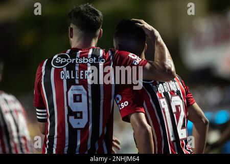 Sorocaba, Brasile. 21st Feb, 2023. SP - Sorocaba - 02/21/2023 - PAULISTA 2023, SAO BENTO X SAO PAULO - Pedrinho giocatore di Sao Paulo celebra il suo gol durante una partita contro Sao Bento allo stadio Walter Ribeiro per il campionato Paulista 2023. Foto: Diogo Reis/AGIF/Sipa USA Credit: Sipa USA/Alamy Live News Foto Stock