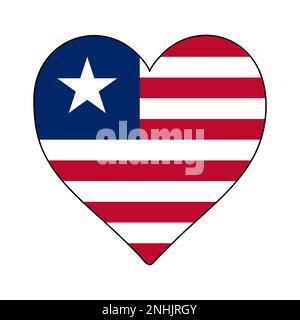 Bandiera Liberia Heart Shape. Ama la Liberia. Visita Liberia. Africa occidentale. Unione Africana. Disegno grafico dell'illustrazione vettoriale. Illustrazione Vettoriale