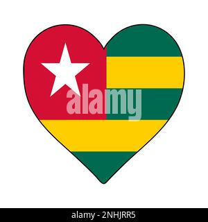 Togo Heart Shape Flag. Amo il Togo. Visita il Togo. Africa occidentale. Unione Africana. Disegno grafico dell'illustrazione vettoriale. Illustrazione Vettoriale