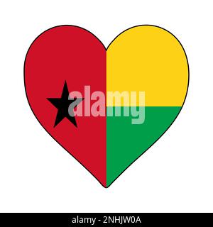 Guinea-Bissau Heart Shape Flag. Amate la Guinea-Bissau. Visita Guinea-Bissau. Africa occidentale. Unione Africana. Disegno grafico dell'illustrazione vettoriale. Illustrazione Vettoriale