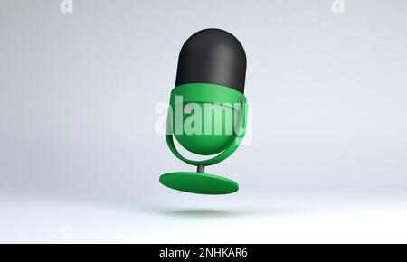 Icona di colore verde del microfono da tavolo per Podcast o Videocast isolato. Illustrazione 3D. Foto Stock
