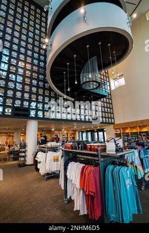 Dischi d'oro e d'argento appesi su un muro al negozio di articoli da regalo del museo Country Music Hall of fame nel centro di Nashville, Tennessee, Stati Uniti Foto Stock