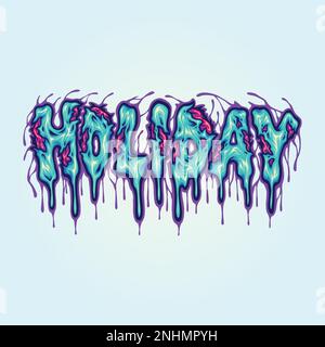 Spaventoso zombie vacanza fusione parola scritta testo illustrazioni vettoriali illustrazioni per il tuo logo di lavoro, merchandise t-shirt, adesivi e design etichetta Illustrazione Vettoriale