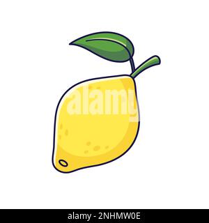 Simpatica illustrazione al limone. Illustrazione dell'icona del cartone animato disegnato a mano dal vettore. Limone in stile doodle. Isolato su sfondo bianco. Illustrazione Vettoriale