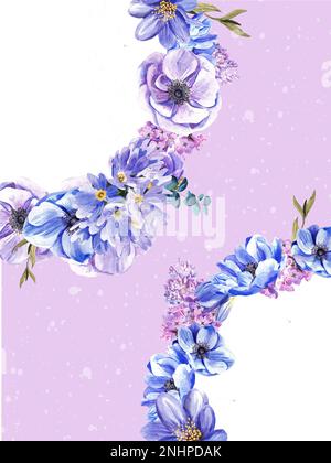 Bella bandiera di fiori primaverili su uno sfondo delicato. illustrazione acquerello Foto Stock