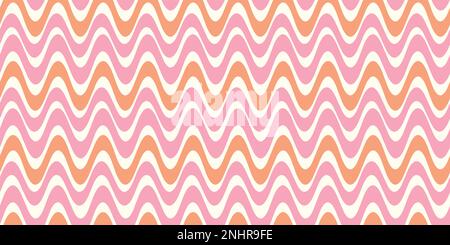 Bordo di sfondo astratto con motivo a linee ondulate. Elemento banner geometrico vettoriale senza cuciture in rosa e arancione. Illustrazione Vettoriale