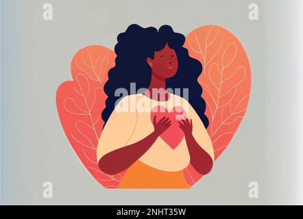 Donna mostrare amore a te stesso. Il concetto di giorno di San Valentino, femminismo e lgbt Illustrazione Vettoriale