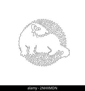 Curva continua una linea di disegno di una furetta divertente. Illustrazione del vettore di tratto modificabile a riga singola di creatura energetica di furetto Illustrazione Vettoriale