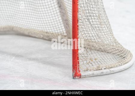 dettaglio di un obiettivo di hockey sul ghiaccio Foto Stock
