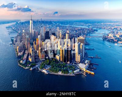 One World Tradecenter, Freedomtower Aerial View su New York City Manhattan, New York, USA Foto Stock
