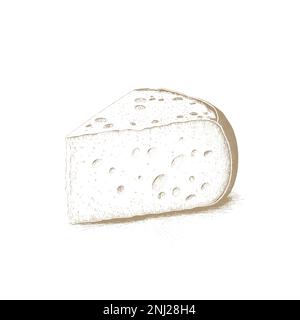 Ruota e pezzo di formaggio Gouda. Schizzo a inchiostro isolato su sfondo bianco. Illustrazione vettoriale disegnata a mano. Illustrazione Vettoriale