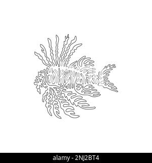 Singola una linea di disegno di creatura marina astratto arte Disegno grafico a linee continue illustrazione vettoriale di pesci marini velenosi Illustrazione Vettoriale