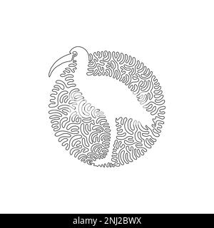 Disegno a linea continua a spirale singola di cute ibises astratta arte Disegno a linea continua disegno vettoriale stile di illustrazione di grandi uccelli di guado Illustrazione Vettoriale