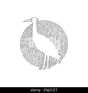 Curva continua disegno a linea di un'arte astratta erone in piedi in cerchio. L'illustrazione vettoriale modificabile a riga singola degli aironi ha becchi lunghi Illustrazione Vettoriale