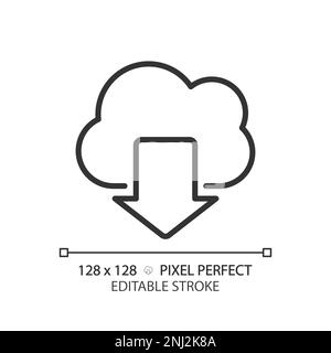 Scarica i dati dall'icona pixel Perfect Linear dello storage basato su cloud Illustrazione Vettoriale