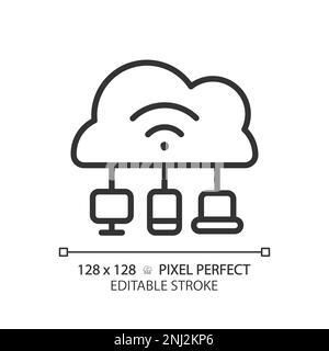 Icona pixel Perfect Linear IoT basata su cloud Illustrazione Vettoriale