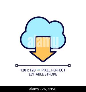 Scaricare i dati dall'icona di colore RGB pixel Perfect dello storage basato su cloud Illustrazione Vettoriale