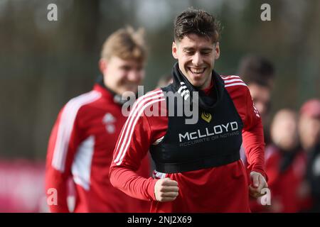 Filippo Melegoni di Standard è stato raffigurato durante una sessione di allenamento aperto della squadra di calcio belga Standard de Liege, mercoledì 22 febbraio 2023 a Liegi, in preparazione del gioco di questa settimana nel concorso nazionale. I fan sono invitati a partecipare a questo corso, durante le vacanze scolastiche. FOTO DI BELGA BRUNO FAHY Foto Stock