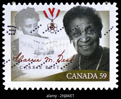 MOSCA, RUSSIA - 15 FEBBRAIO 2023: Francobollo stampato in Canada mostra Carrie Best, Black History Month (2011) serie, circa 2011 Foto Stock
