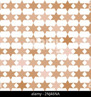 Righe di stelle beige su sfondo bianco. Ripetizione geometrica vettoriale senza giunture. Illustrazione Vettoriale