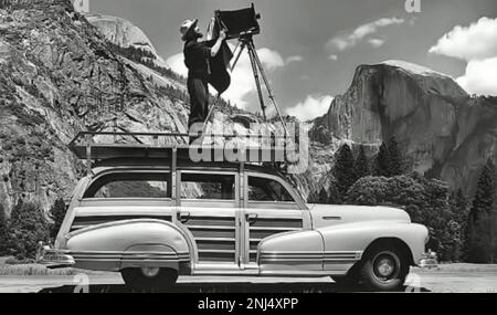 ANSEL ADAMS (1902-1984) fotografo di paesaggi americano al lavoro a Yosemite Foto Stock