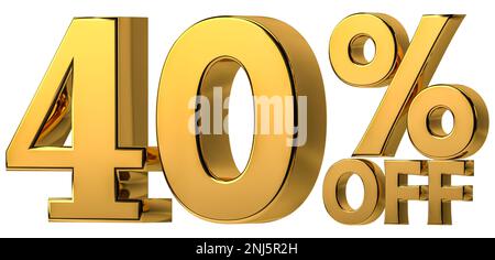 3d golden 40% di sconto isolato su sfondo trasparente per la promozione in vendita. Numero con segno di percentuale. Foto Stock