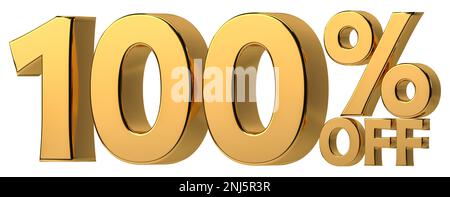 3d parole d'oro 100% di sconto isolato su trasparente. Numero con segno %. Foto Stock