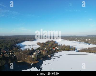 Veduta aerea di Scharmützelsee sotto il ghiaccio Bad Saarow Foto Stock